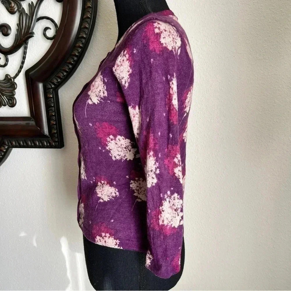 Garnet Hill Women’s 100% Merino Wool Cardigan Knit Egg Plant Purple Sweater - Picture 6 of 8